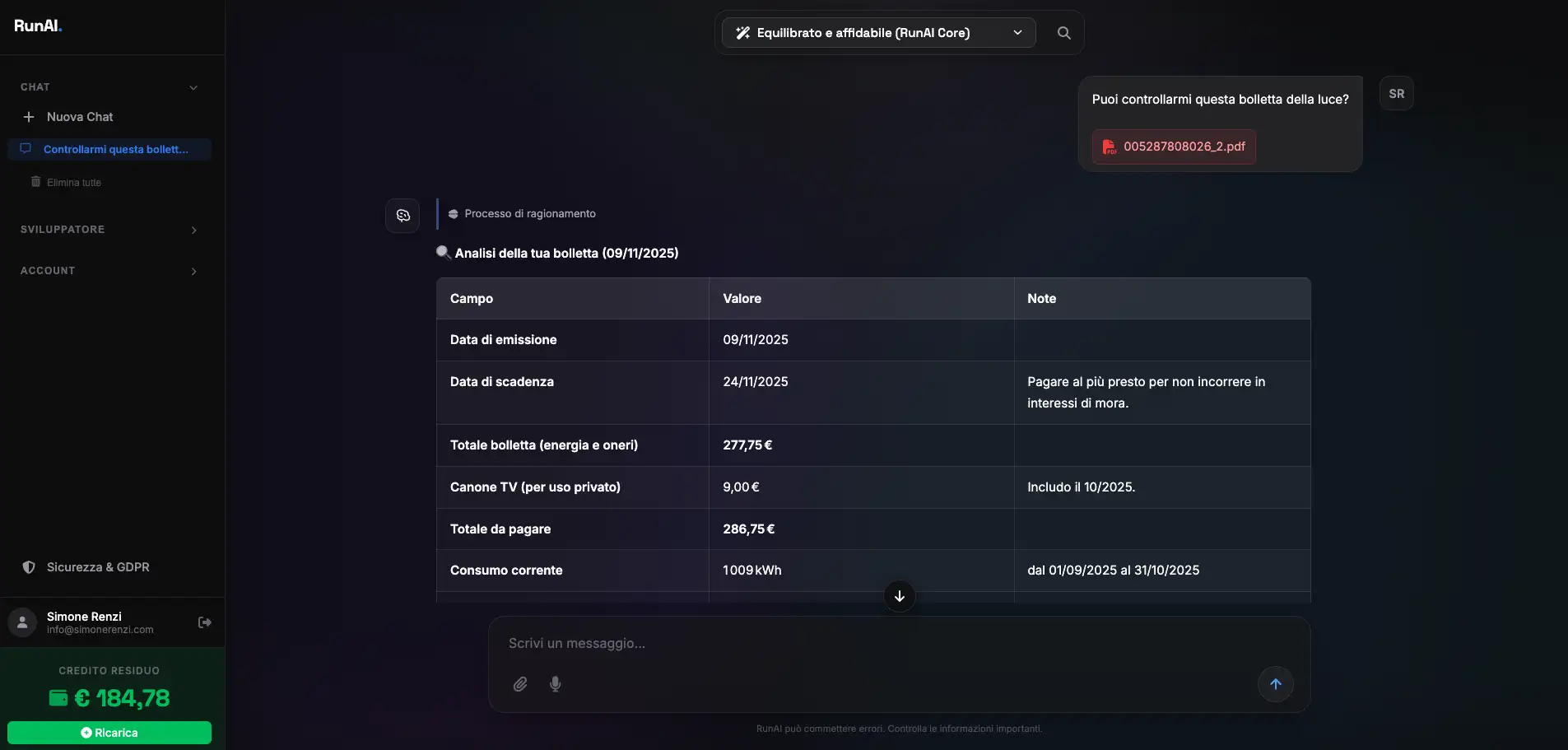 Anteprima della chat RunAI